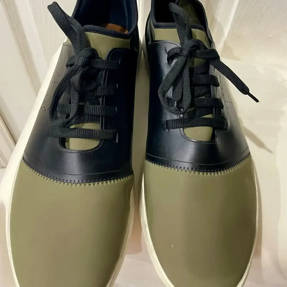 BALLY‎ MEN SHOES NEOPRENE OLIVE GREEN/BLACK LEATHER MADE IN ITALY Sz 13 ICONIC